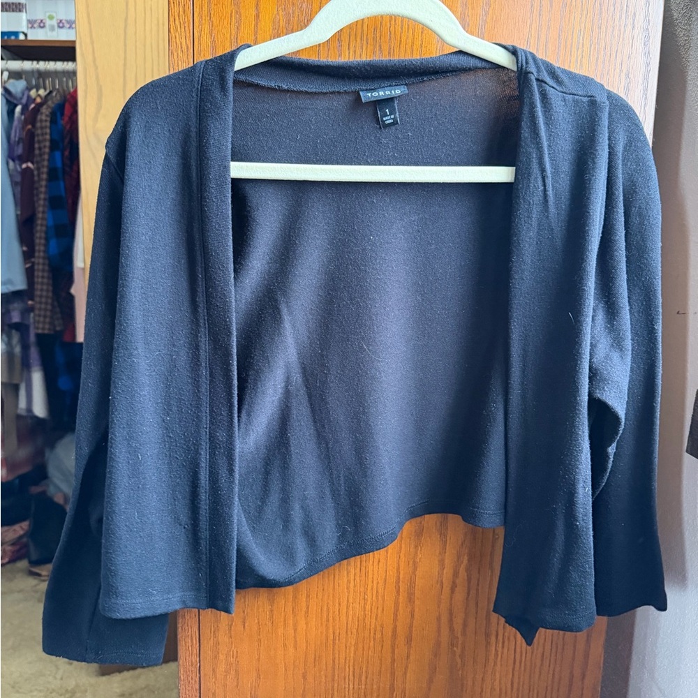 Torrid Classic Blue/Black Open-Front Shrug Sweater